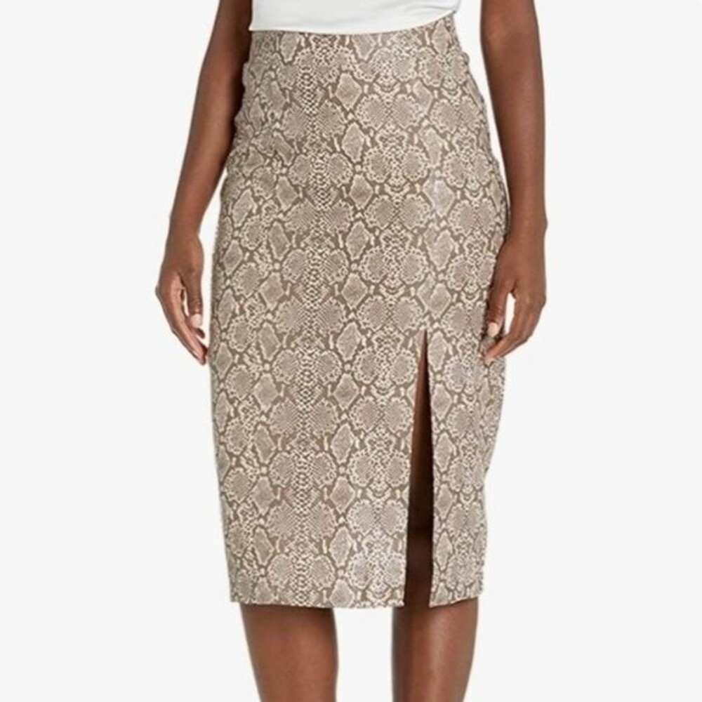 BCBG MaxAzria Faux Leather Snakeskin Animal Print Front Slit Midi Skirt Size S